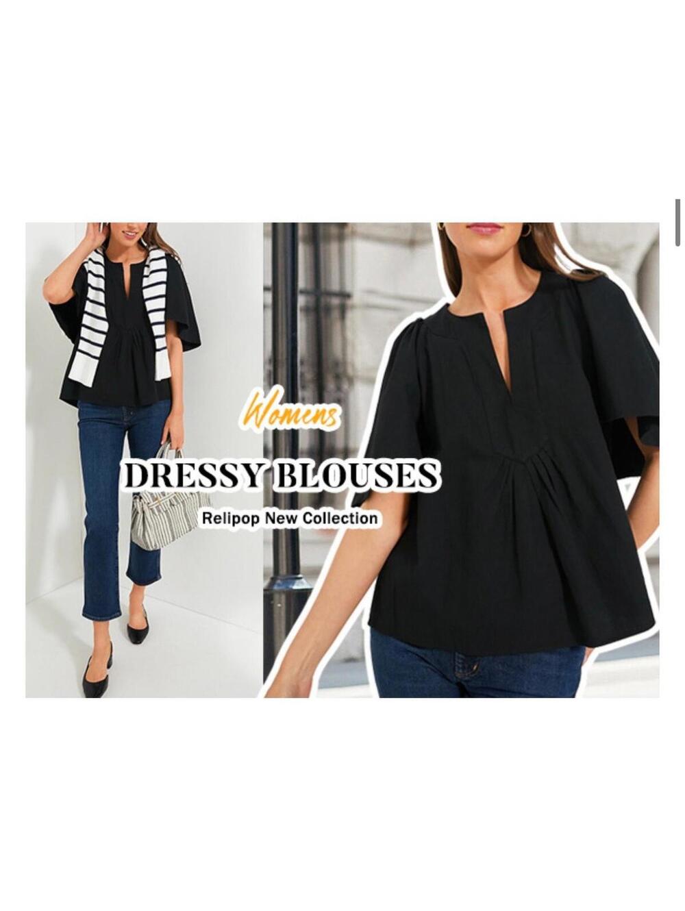 Relipop Womens Blouse Oversized Flutter Sleeve Top V Neck Shirts Size Large